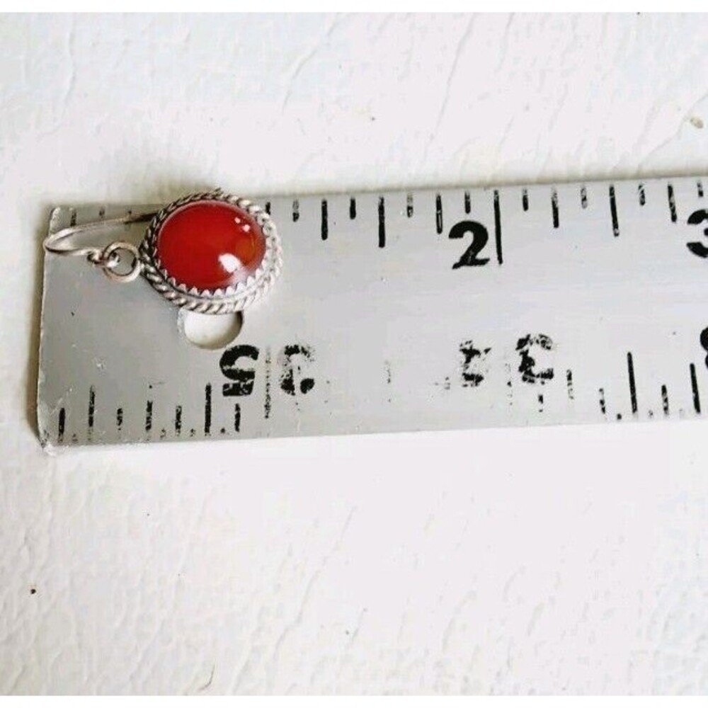 Native American AMB Sterling 925 Silver Carnelian Handmade Ovals Earrings 4.73g - Picture 6 of 7